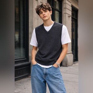 TOSCANO 100% Merino Wool Sweater Vest | Dark Gray | XXL